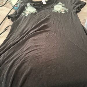 Source Unknown Black Dress with Floral Embroidery